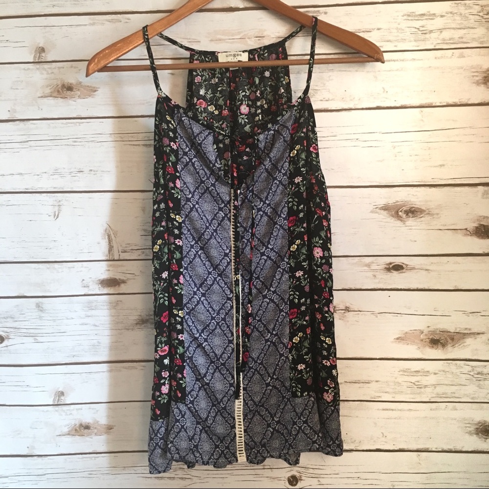 Umgee black floral patchwork cami tank M